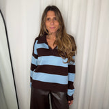 POLO RISCAS CASTANHO E AZUL