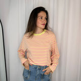 CAMISOLA ALGODÃO RISCAS AMARELO E ROSA