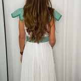 VESTIDO BRANCO COM BORDADOS VERDES