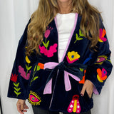 BF - KIMONO VELUDO AZUL MARINHO BORDADOS