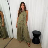 CONJUNTO TOP E CALÇAS RISCAS VERDE