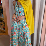 VESTIDO VERDE ÁGUA COM FLORES