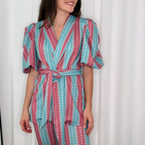 CONJUNTO KIMONO E CALÇAS ROSA E TURQUESA