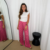 CALÇAS MALHA SEDA POLKA DOTS ROSA