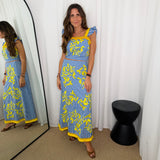 CONJUNTO TOP E SAIA VICHY AZUL BORDADOS
