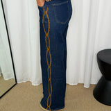 JEANS ESCUROS COM BORDADOS CAMEL