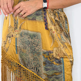 SAIA MOSTARDA ESTAMPADA FRANJAS