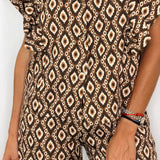 CONJUNTO TÚNICA E CALÇAS CASTANHO ESTAMPADO