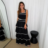 CONJUNTO TOP E SAIA PRETO FOLHOS COM VIVO