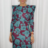 BF - VESTIDO BORDEAUX FLORES TURQUESA