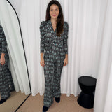 CONJUNTO CASACO E CALÇAS ESTAMPADO AZUL PETRÓLEO