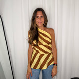 TOP ASSIMÉTRICO AMARELO/CASTANHO