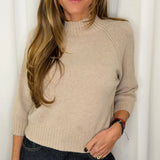 CAMISOLA MALHA MEIA GOLA BEGE CURTA