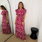 CONJUNTO TOP E SAIA FOLHAS ROSA