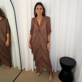 VESTIDO CAMEL FRANJAS