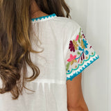 KAFTAN BRANCO BORDADOS TURQUESA