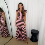 CONJUNTO TOP E SAIA RISCAS CASTANHO E ROSA