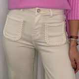 CALÇAS SARJA CRU COM ENTRANÇADO