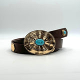 CINTO CASTANHO TACHAS TURQUESA