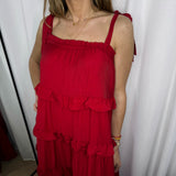 VESTIDO VERMELHO FOLHOS