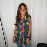 TÚNICA AZUL ESTAMPADA