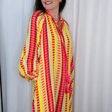 VESTIDO ÉTNICO AMARELO E ROSA