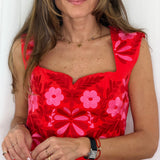 CONJUNTO TOP E SAIA VERMELHO BORDADOS