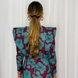 BF - VESTIDO BORDEAUX FLORES TURQUESA