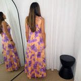 VESTIDO SALMÃO FLORES LILÁS
