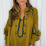 TÚNICA AZEITONA COM BORDADOS