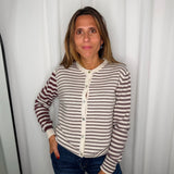 CARDIGAN RISCAS TAUPE E BORDEAUX