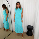 CONJUNTO TOP E SAIA TURQUESA