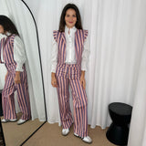 CALÇAS RISCAS LILÁS E CORAL