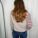 CARDIGAN RISCAS TAUPE E BORDEAUX