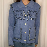 CASACO MALHA BANDANAS AZUL JEANS