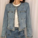 CASACO AZUL JEANS COM ENTRANÇADO