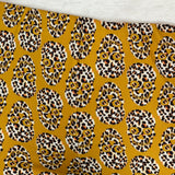 CALÇAS MALHA SEDA MOSTARDA ESTAMPADAS