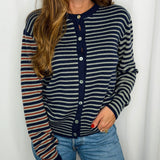 CARDIGAN AZUL MARINHO RISCAS