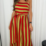 VESTIDO RISCAS CAQUI E CEREJA