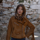 BLUSÃO BIKER CAMURÇA 100% PELE FRANJAS CAMEL