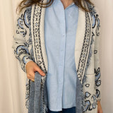 KIMONO MALHA BRANCO E AZUL FRANJAS