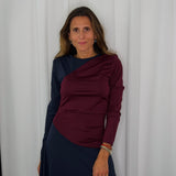 VESTIDO BORDEAUX E NAVY