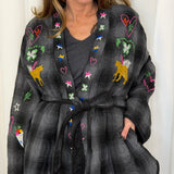 KIMONO XADREZ CINZA BORDADOS