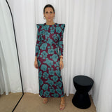 BF - VESTIDO BORDEAUX FLORES TURQUESA