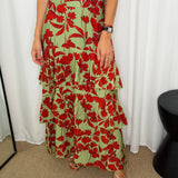 VESTIDO HALTER FOLHOS VERDE FLORES