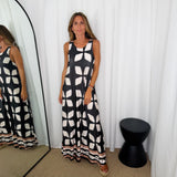VESTIDO MALHA SEDA PRETO ESTAMPADO BEGE