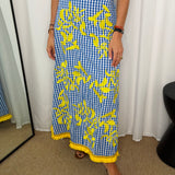 CONJUNTO TOP E SAIA VICHY AZUL BORDADOS