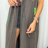KIMONO CASTANHO COM BORDADOS