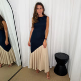 VESTIDO AZUL MARINHO BARRA CRU