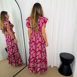 CONJUNTO TOP E SAIA FOLHAS ROSA